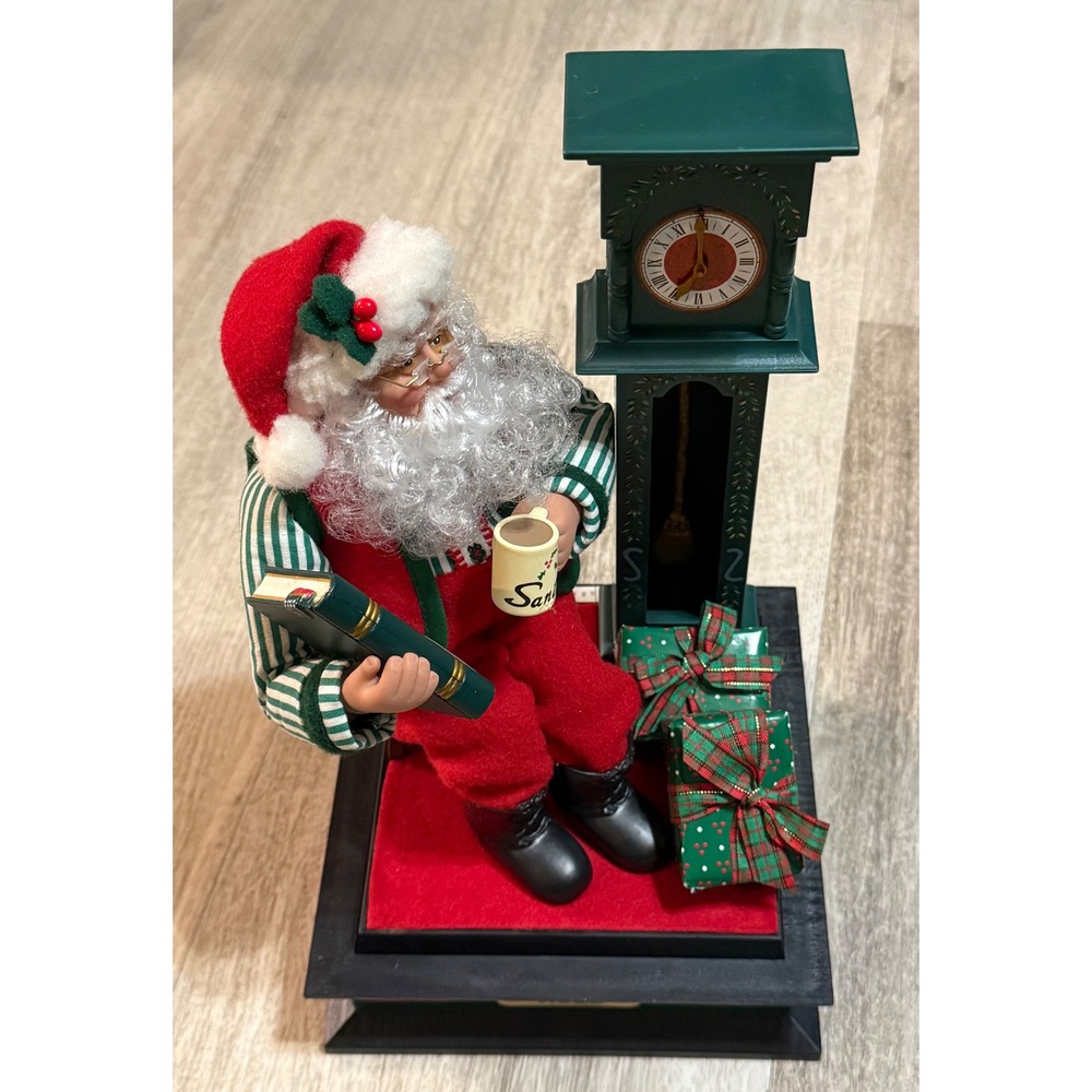 Vintage 1993 Holiday Creations Animated Santa with Clock and Cocoa Figure